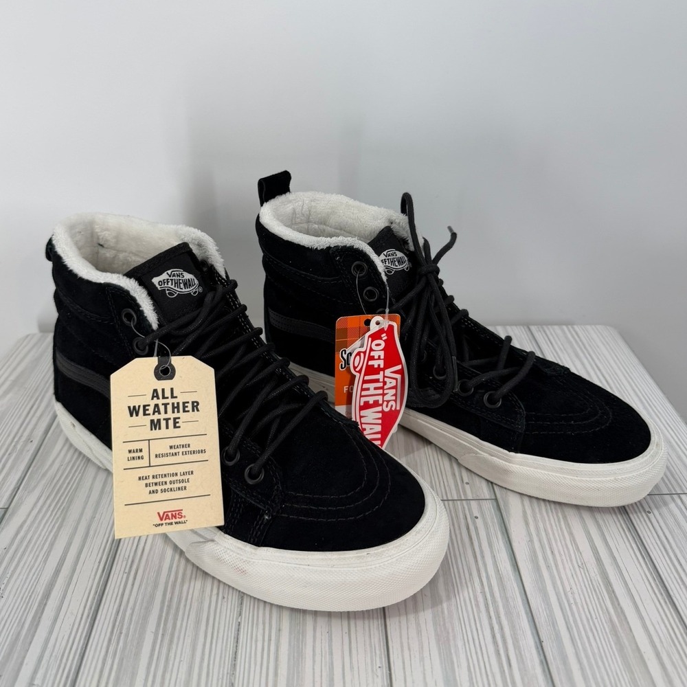 Vans Sk8-Hi All Weather Black Suede Faux Fur High Top Wmn 8.5/Men 7 NEW UNISEX - Picture 4 of 8